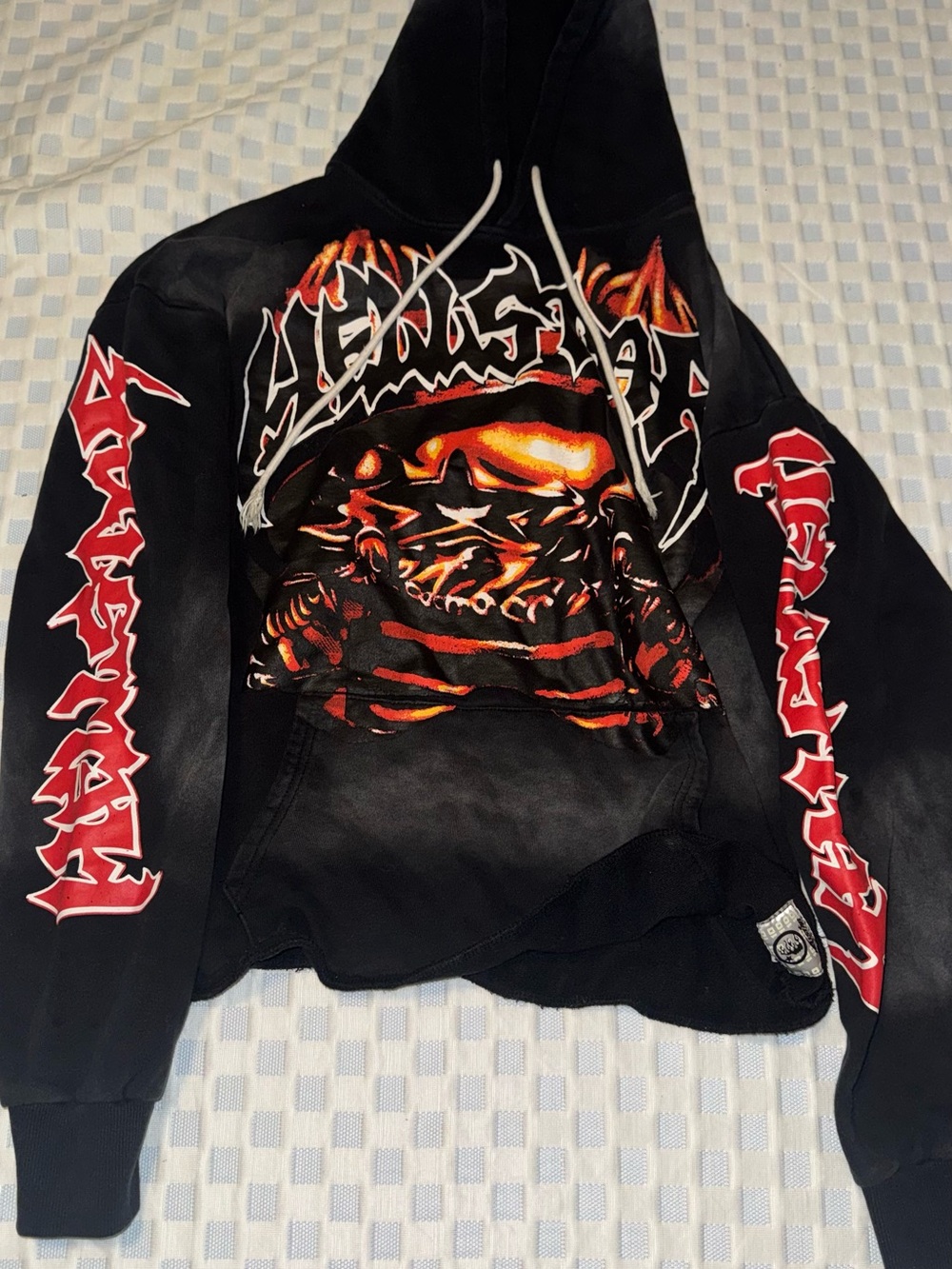 Black Graphic Hellstar Hoodie with Red Flame & Skull Design